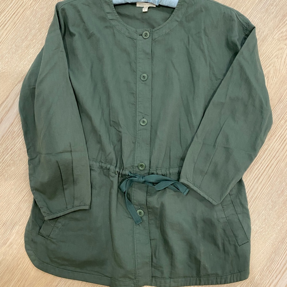 Eileen Fisher Womens Drawstring Waist Jacket, Green, Extra Small (runs large)